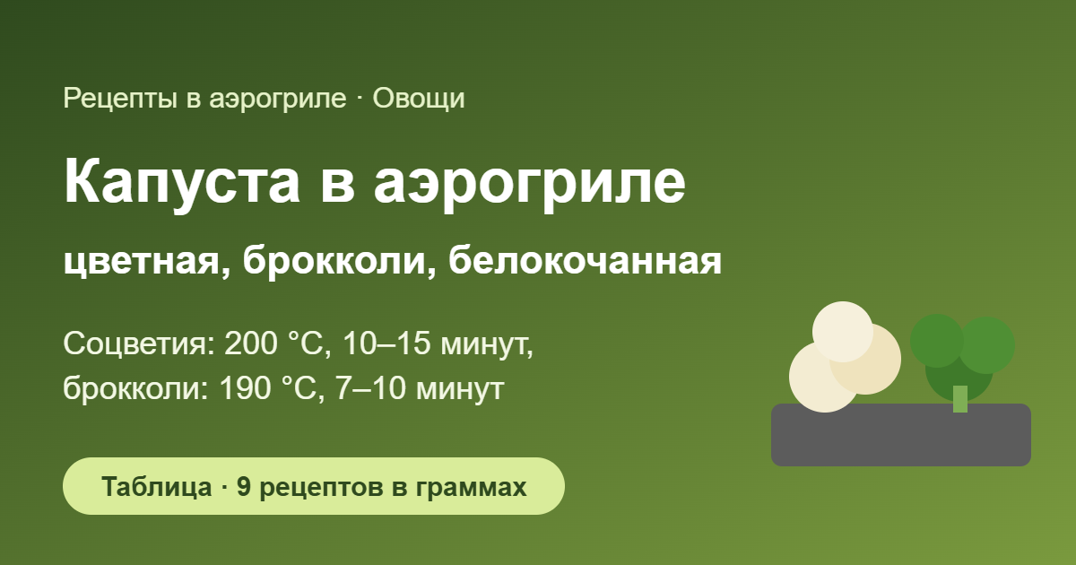 Капуста в аэрогриле: цветная, брокколи, белокочанная — обложка