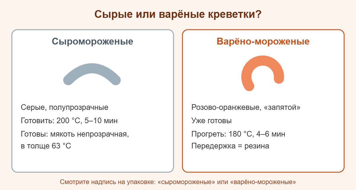 Как отличить сыромороженые креветки от варёно-мороженых и какой режим выбрать