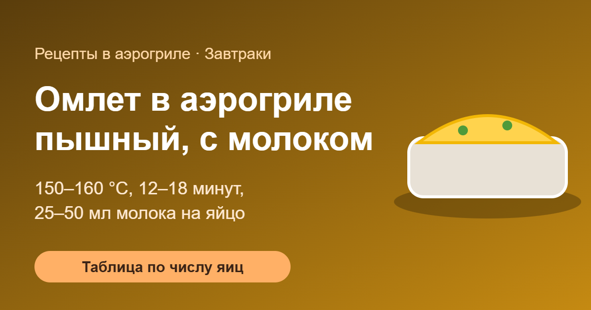 Омлет в аэрогриле пышный с молоком — обложка